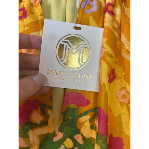 NWT Marie Oliver Elastic Neck Tiered Greta Dress Marigold Trellis Size: Small - Picture 6 of 9